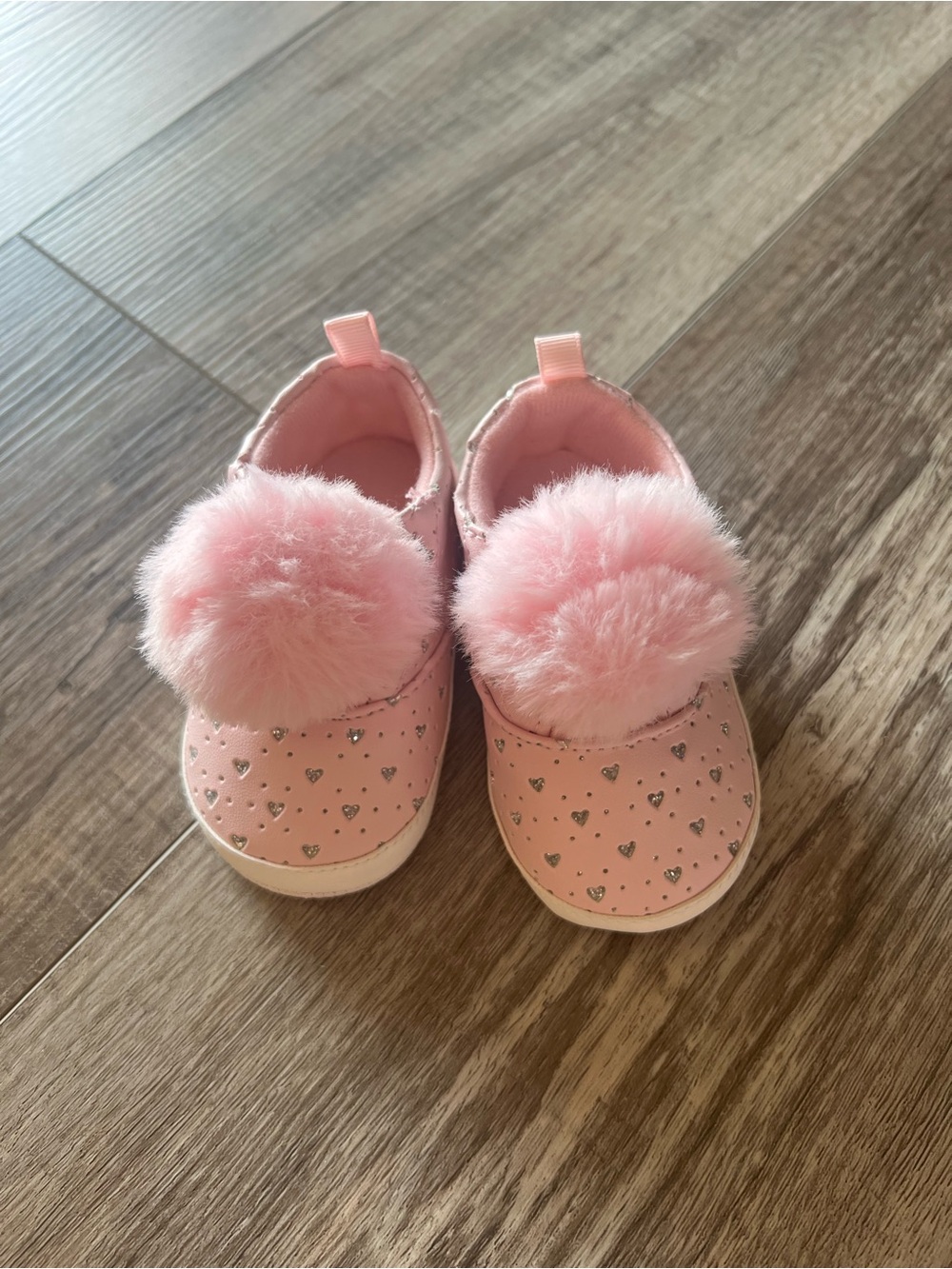 Pink Pom-Pom Heart Slip-On Baby Shoes